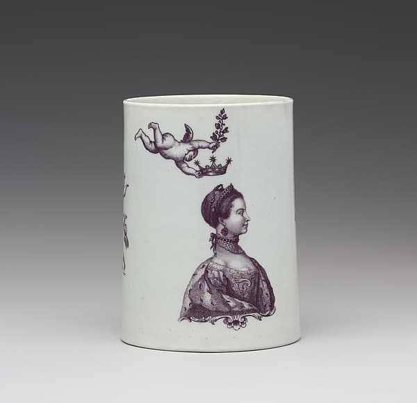 Mug with depiction of Queen Charlotte, by Worcester factory