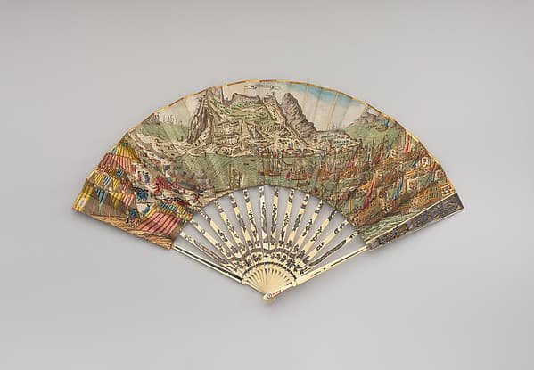Fan with depiction of the siege of Gibraltar by the Spanish (1779–1783)