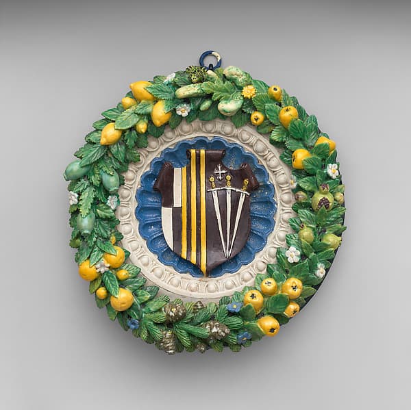 Heraldic medallion with the arms of the Gaetani and Minerbetti families, by Della Robbia