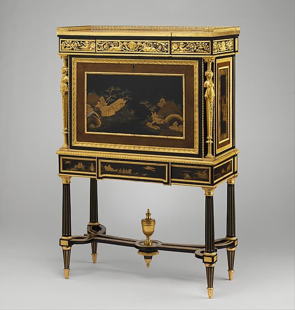 Drop-front secretary on stand (secrètaire à abattant or secrétaire en cabinet) (one of a pair) (part of a set), by Adam Weisweiler