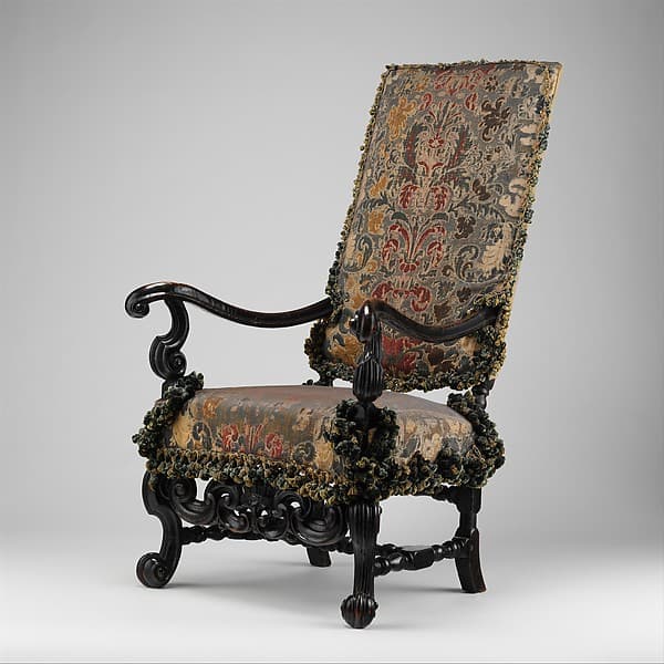 Upholstered armchair, originally from a set of eight, from Burley-on-the-Hill, Rutland (one of a pair), by Thomas Roberts