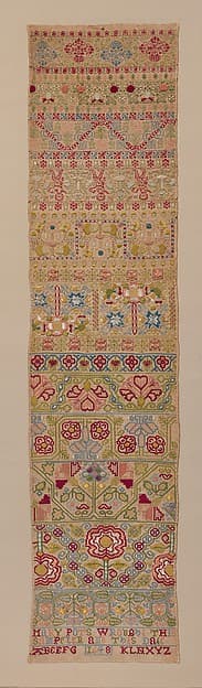 Embroidered band sampler, by Mary Pots