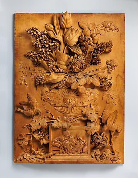 Floral still-life relief, by Aubert Henri Joseph Parent