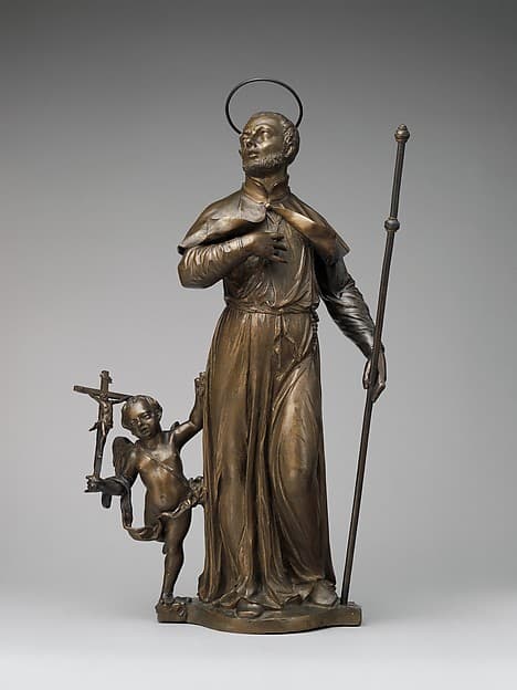 Saint Francis Xavier with an angel holding a crucifix, by Francesco Bertos