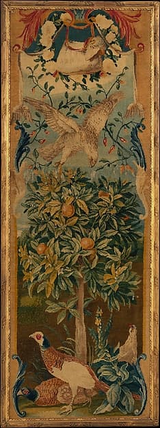 Hawk and three pheasants, by Savonnerie Manufactory