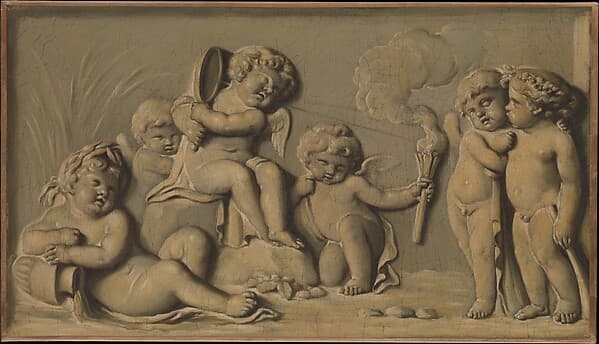 Amorini at play (one of a pair), by Piat Joseph Sauvage