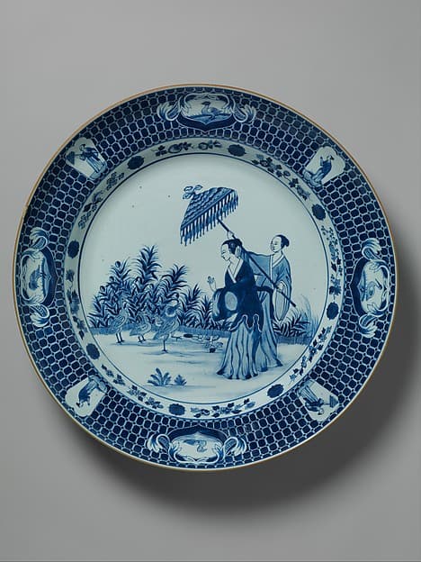 Plate depicting a lady with parasol, by Cornelis Pronk