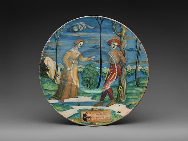 Plate with The Lover Tormented, by Maestro Giorgio Andreoli