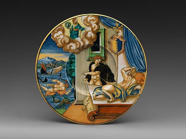 Plate with The Vision of Alcyone and arms of Jacopo Pisaro, by Fra Xanto Avelli da Rovigo