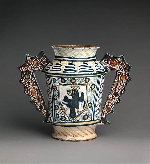 Two-handled storage jug (albarello) with crowned eagles
