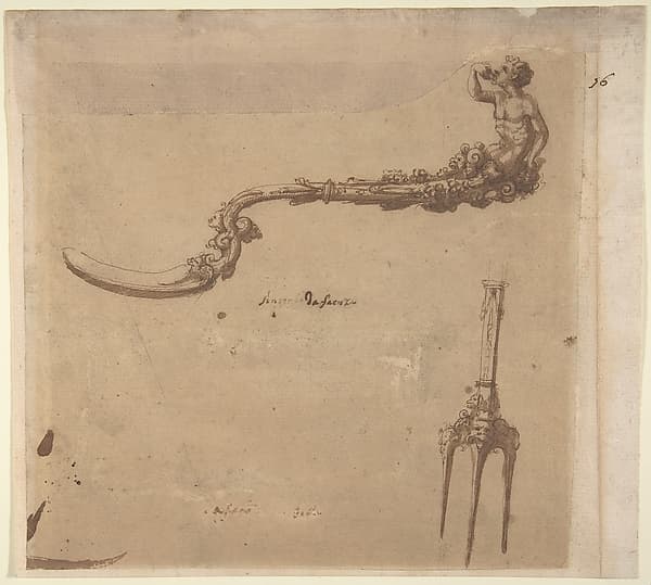 Drawing (design for fork and spoon), by Antonio Gentili (Antonio da Faenza)
