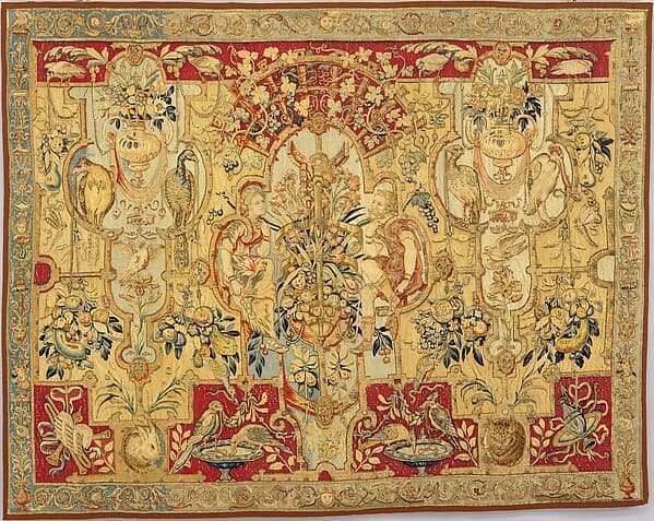 Panel with grotesques, from a set of bed hangings, by Cornelis Floris II