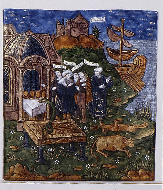 Aeneas and His Companions Sacrifice to the Gods before the Tomb of his Father, Anchises, in Sicily (Aeneid, Book V), by Master of the Aeneid