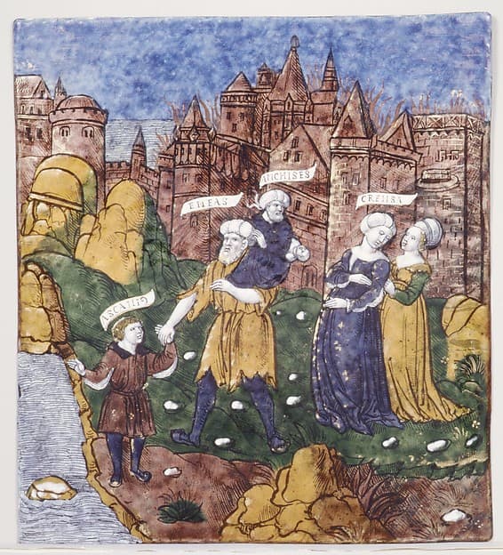Aeneas Fleeing Troy with Anchises, Creusa, and Ascanias (Aeneid, Book II), by Master of the Aeneid