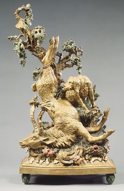 Dead stag and a hound, by Ferdinand Tietz