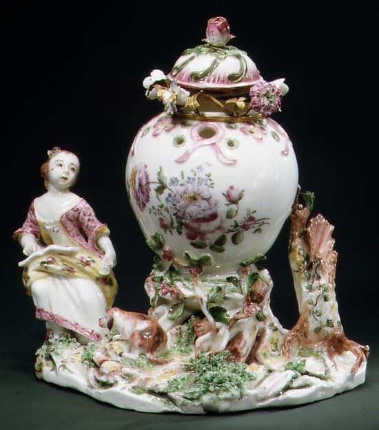 Potpourri Vase with Girl and Dog, by Mennecy