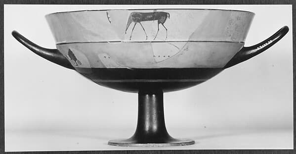 Terracotta kylix: lip-cup (drinking cup), by Tleson Painter