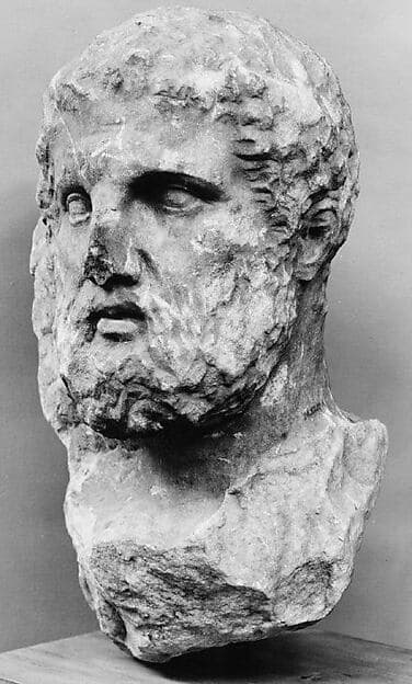 Marble head of a bearded man from a grave marker