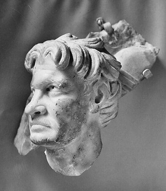 Marble sarcophagus fragment: head of a Gaul