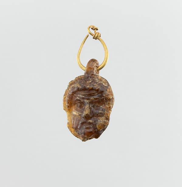 Glass double-headed pendant with gold hoop