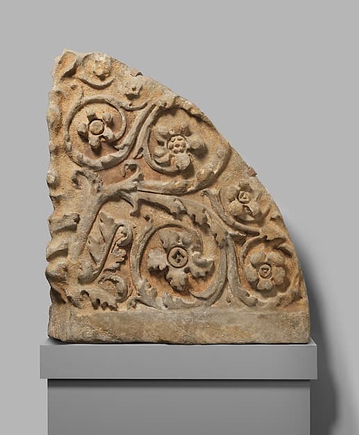 Marble corner acroterion with acanthus scrolls