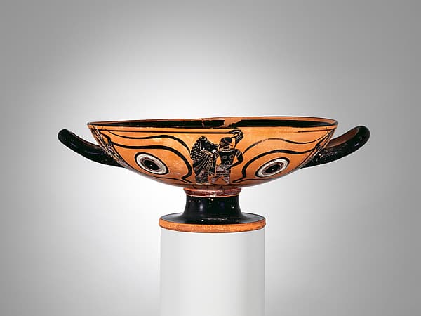 Terracotta kylix: eye-cup (drinking cup)