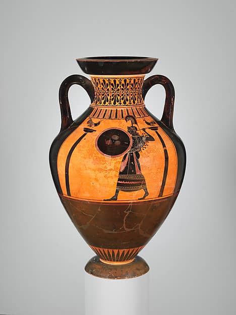 Terracotta neck-amphora (jar) of Panathenaic shape, by Antimenes Painter
