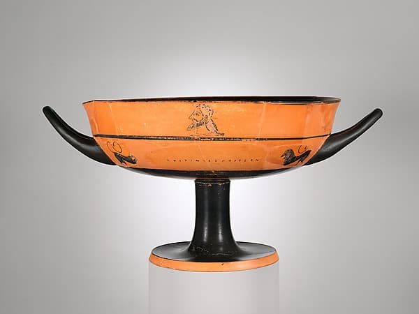 Terracotta kylix: lip-cup (drinking cup), by Epitimos
