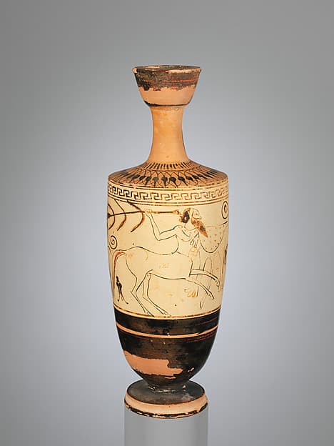 Terracotta lekythos (oil flask), by Diosphos Painter