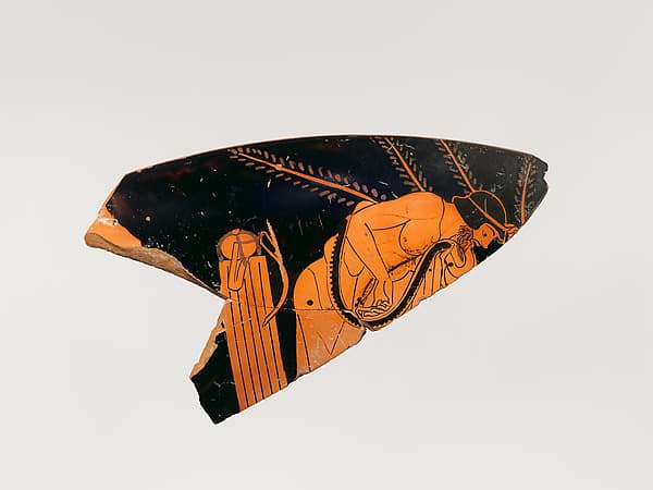 Fragment of a terracotta kylix (drinking cup), by Brygos Painter