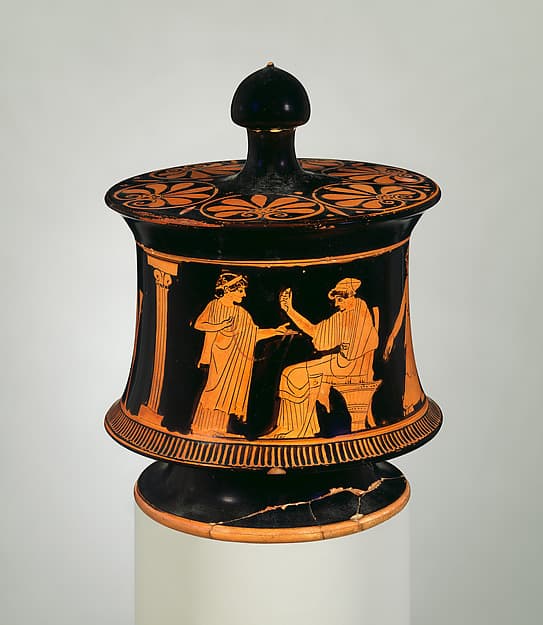 Terracotta pyxis (box) with lid, by Painter of Philadelphia 2449