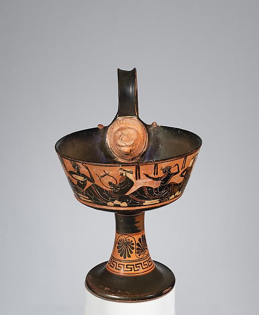 Terracotta one-handled kantharos (drinking cup), by Class of the One-handled Kantharoi