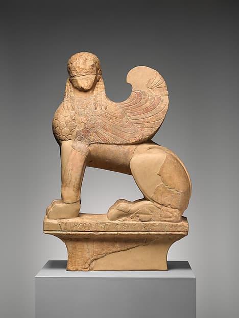 Marble sphinx on a cavetto capital