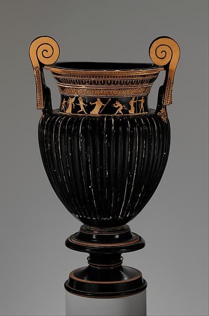 Terracotta volute-krater (bowl for mixing wine and water) with stand