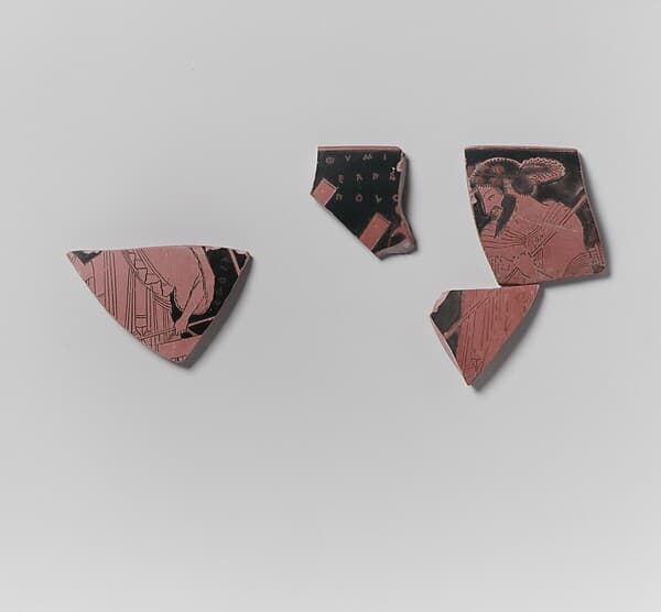 Fragment of a terracotta kylix (drinking cup), by Euthymides, Potter