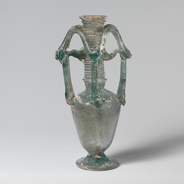 Glass flask with elaborate looped handles