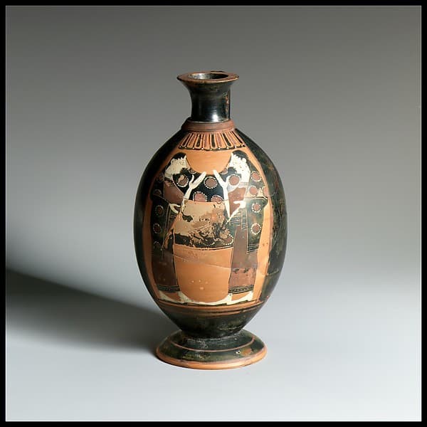 Terracotta lekythos (oil flask), by Pharos Painter