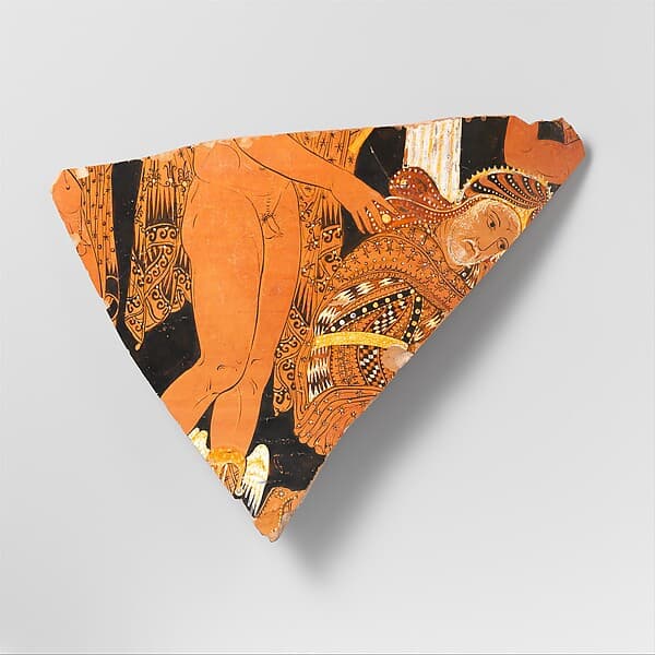 Fragment of a terracotta calyx-krater (mixing bowl), by Black Fury Painter