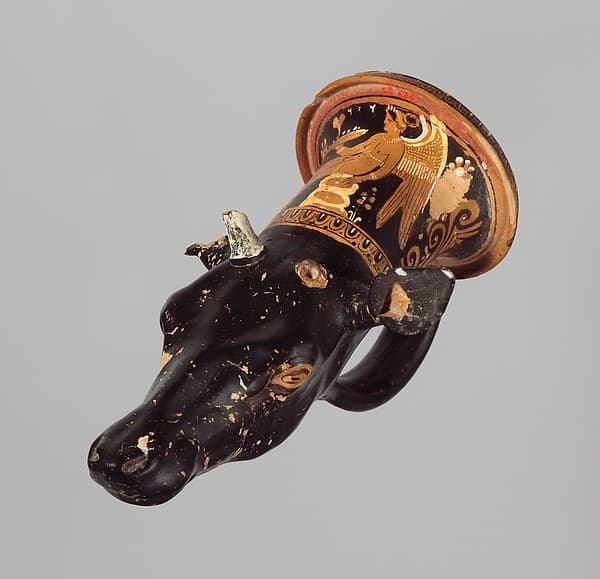 Terracotta rhyton (vase for libations or drinking), by Patera-Ganymede Workshop