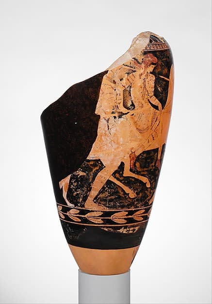 Fragmentary terracotta loutrophoros (ceremonial vase for water), by Group of Polygnotos