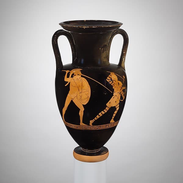 Terracotta Nolan neck-amphora (jar), by Dwarf Painter