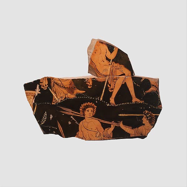 Fragment of a terrracotta volute-krater (bowl for mixing wine and water), by Painter of the Dublin Situlae