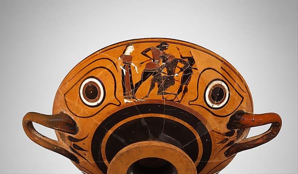 Terracotta kylix: eye-cup (drinking cup)