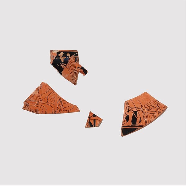 Fragments of a terracotta kylix (drinking cup), by Euthymides