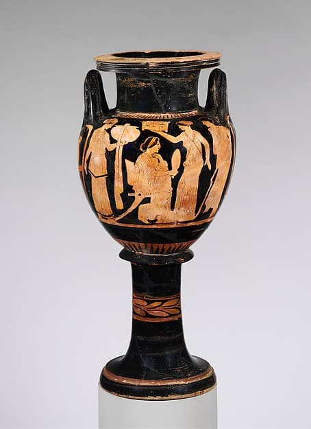 Terracotta lebes gamikos (round-bottomed bowl with handles and stand used in weddings), by Naples Painter