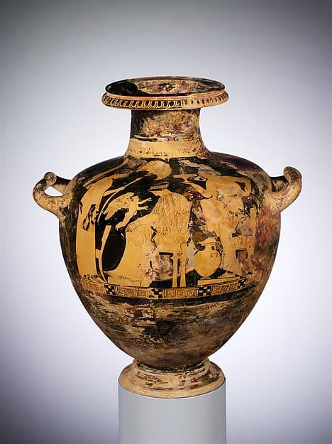 Terracotta hydria: kalpis (water jar), by Washing Painter