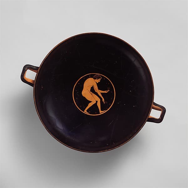 Terracotta kylix (drinking cup), by Euergides Painter