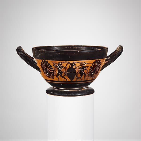 Terracotta skyphos (deep drinking cup), by Haimon Painter