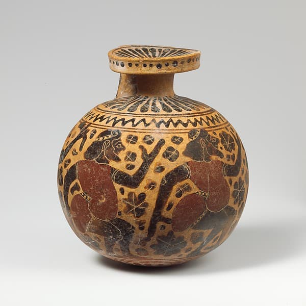 Terracotta aryballos (oil flask), by New York Comast Painter