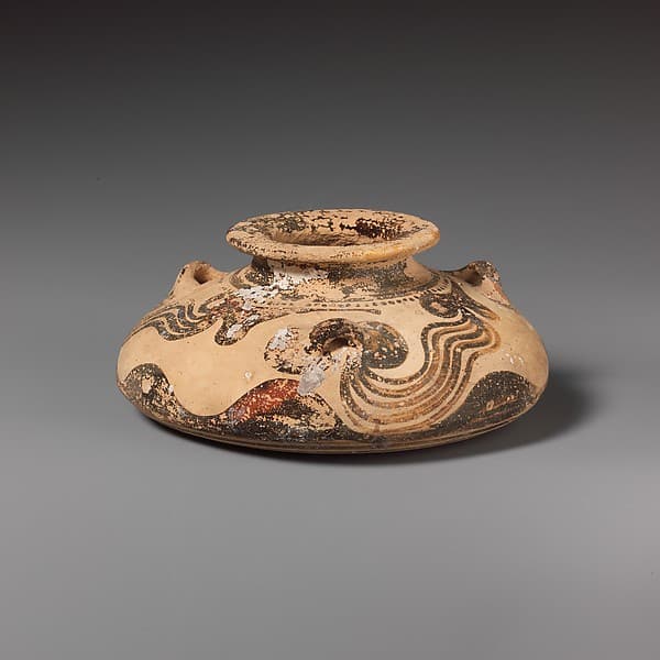 Terracotta squat alabastron (jar)